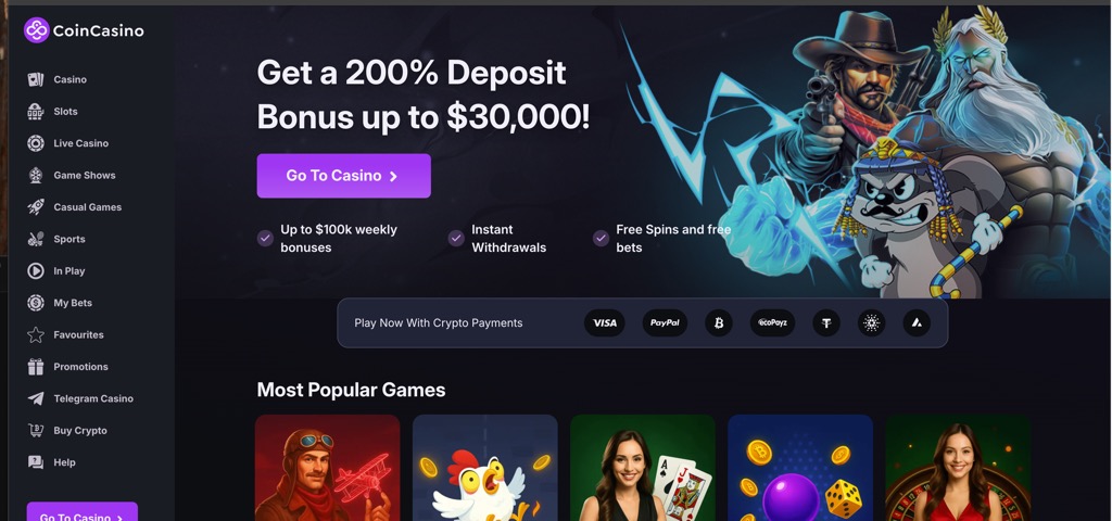 CoinCasino Homepage Screenshot