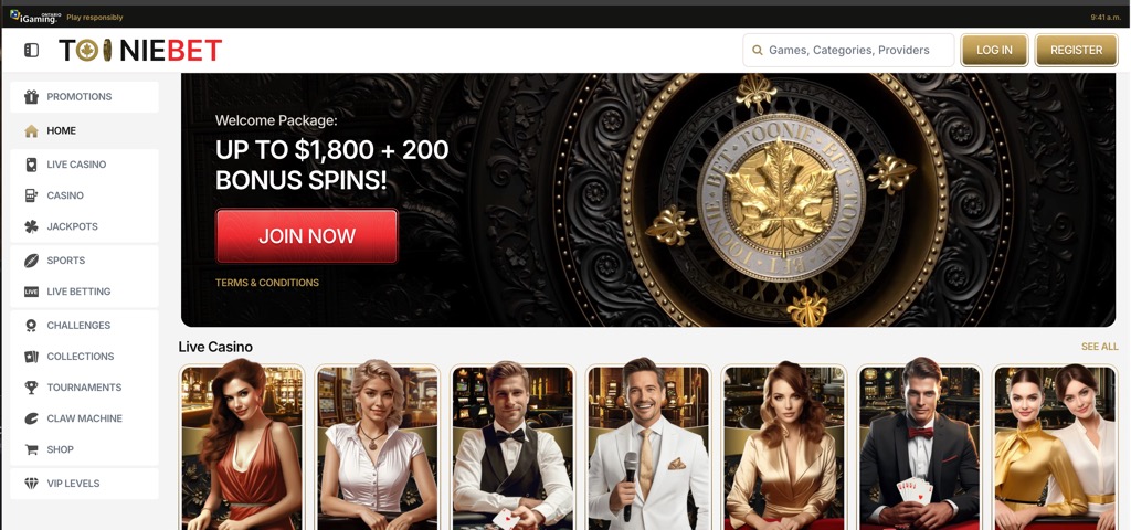 ToonieBet Homepage Screenshot