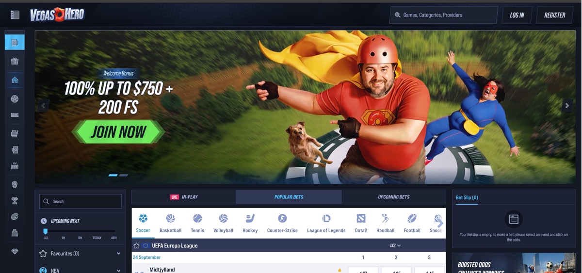 VegasHero Homepage Screenshot